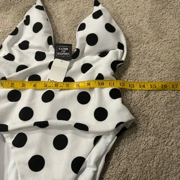 NWT Bar III White & Black Polka Dot Swimsuit One Piece Plunging Neck Size Large - Picture 4 of 10